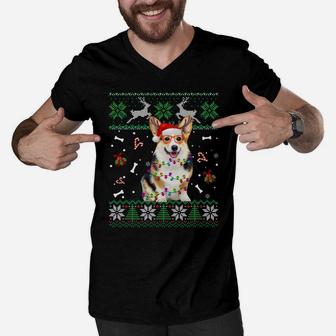Christmas Tree Corgi Pajama Lights Dog Dad Mom Sweatshirt Men V-Neck Tshirt | Crazezy