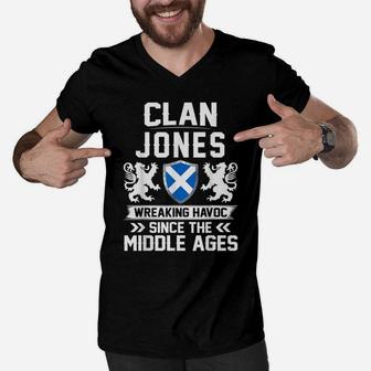 Clan Jones Scottish Family Scotland Mothers Day Fathers Men V-Neck Tshirt | Crazezy UK