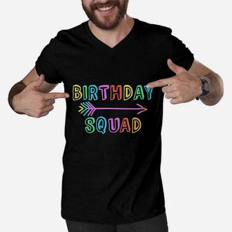 Colorful Mom Dad Crew Matching Siblings Birthday Squad Men V-Neck Tshirt | Crazezy UK