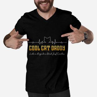 Cool Cat Daddy Heartbeat Cat Lovers Gift Men V-Neck Tshirt | Crazezy