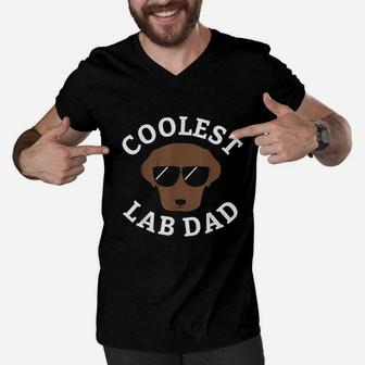 Coolest Chocolate Lab Dad For Labrador Retriever Dads Men V-Neck Tshirt | Crazezy