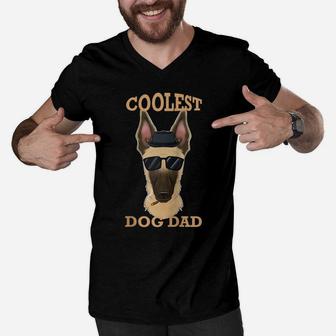 Coolest Dog Dad I Malinois Dad I Malinois Raglan Baseball Tee Men V-Neck Tshirt | Crazezy