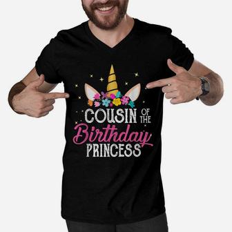 Cousin Of The Birthday Princess Father Girl Unicorn Birthday Men V-Neck Tshirt | Crazezy
