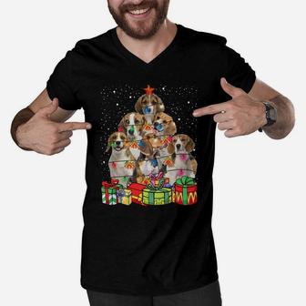 Cute Beagle Dog Christmas Tree Lights Pet Puppy Dad Mom Sweatshirt Men V-Neck Tshirt | Crazezy
