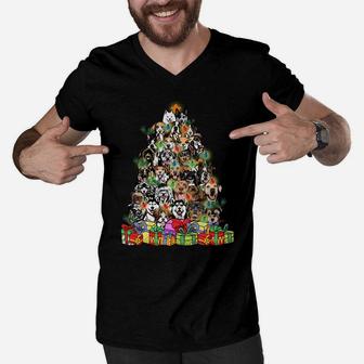 Cute Dog Christmas Tree Fairy Lights Xmas Pet Puppy Dad Mom Sweatshirt Men V-Neck Tshirt | Crazezy DE