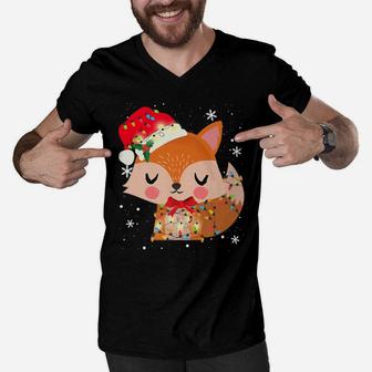 Cute Fox Christmas Light Xmas Mom Dad Gifts Men V-Neck Tshirt | Crazezy DE