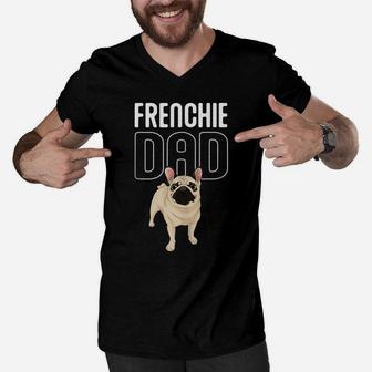 Cute Frenchie Dad Dog Lover Daddy Animal French Bulldog Men V-Neck Tshirt | Crazezy