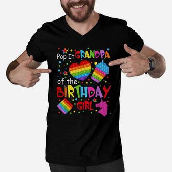 Cute Pop It Grandpa Of The Birthday Girl Fidget Toy Lovers Men V-Neck Tshirt | Crazezy