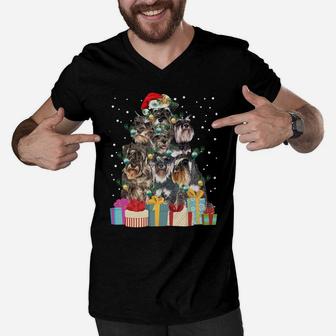 Cute Schnauzer Dog Christmas Tree Lights Pet Puppy Dad Mom Sweatshirt Men V-Neck Tshirt | Crazezy DE