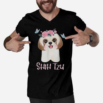 Cute Shih Tzu Mom Shitzu Dad Mens Dog Lover Ladies Shihtzu Men V-Neck Tshirt | Crazezy