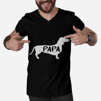 Dachshund Papa Dog Cute Puppy Doggie Animal Lover Doxie Dad Men V-Neck Tshirt | Crazezy DE