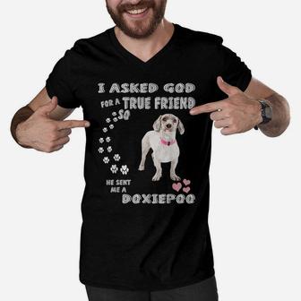 Dachshund Poodle Dog Mom, Doxiedoodle Dad Art, Cute Doxiepoo Men V-Neck Tshirt | Crazezy UK