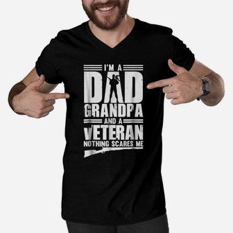 Dad And Grandpa Veteran Nothing Scares Me Men V-Neck Tshirt | Crazezy UK