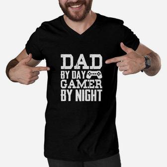 Dad By Day Gamer By Night Men V-Neck Tshirt | Crazezy