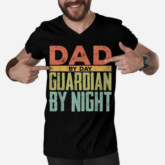Dad By Day Guardian By Night Patriotic Dad Men V-Neck Tshirt | Crazezy DE