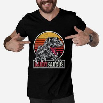 Dad Dinosaur Family Dad Gift Idea Daddysaurus Men V-Neck Tshirt | Crazezy DE