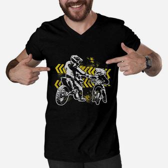 Dad Dirt Bike Rider Motocross Men V-Neck Tshirt | Crazezy