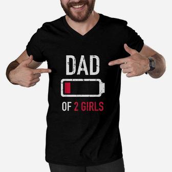 Dad Of 2 Two Girls Low Battery Gift For Fathers Day Men V-Neck Tshirt | Crazezy AU
