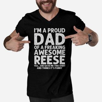 Dad Of Reese Gift Father's Day Funny Personalized Name Joke Men V-Neck Tshirt | Crazezy