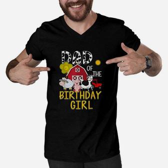 Dad Of The Birthday Girl Cow Men V-Neck Tshirt | Crazezy