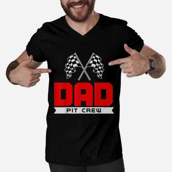 Dad Pit Crew Funny Birthday Racing Car Race Daddy Men V-Neck Tshirt | Crazezy UK