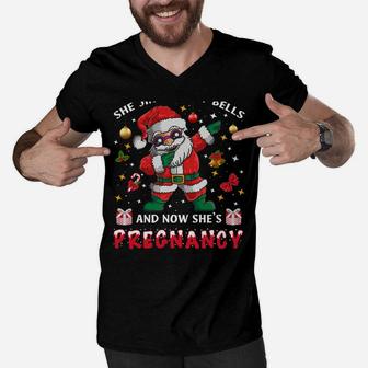 Dad Santa Christmas Pregnancy Announcement Papa Christmas Sweatshirt Men V-Neck Tshirt | Crazezy DE