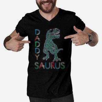 Dad Saurus Trex Daddy Dinosaurs Father's Day Father Tee Men V-Neck Tshirt | Crazezy