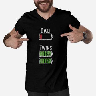 Dad Twins Battery Charge Men V-Neck Tshirt | Crazezy