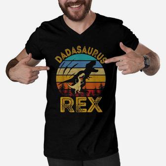 Dadasaurus Rex Shirt Funny Dinosaur Fathers Day Gift Men V-Neck Tshirt | Crazezy