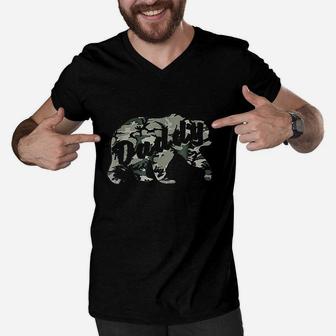 Daddy Bear Camouflage Matching Family Camping Papa Men V-Neck Tshirt | Crazezy
