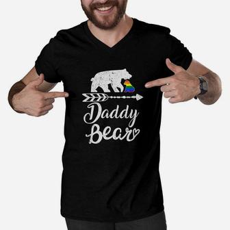 Daddy Bear Lgbt Rainbow Pride Gay Lesbian Men V-Neck Tshirt | Crazezy