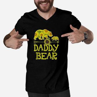 Daddy Bear Sunflower Funny Mother Father Gift Men V-Neck Tshirt | Crazezy