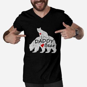 Daddy Bear With 1 One Cub Dad Fathers Day Men V-Neck Tshirt | Crazezy