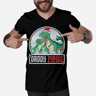 Daddy Claws Dad T-Rex Dinosaur Matching Family Christmas Men V-Neck Tshirt | Crazezy DE