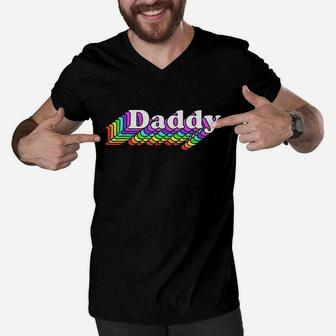 Daddy Gay Daddy Bear Retro Lgbt Rainbow Men V-Neck Tshirt | Crazezy UK