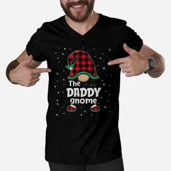 Daddy Gnome Buffalo Plaid Matching Christmas Gift Pajama Men V-Neck Tshirt | Crazezy