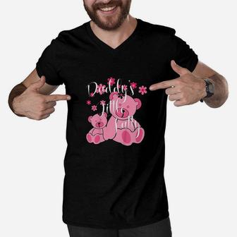 Daddy Little Fatty Cute Pink Bears Father Daughter Decor Men V-Neck Tshirt | Crazezy UK