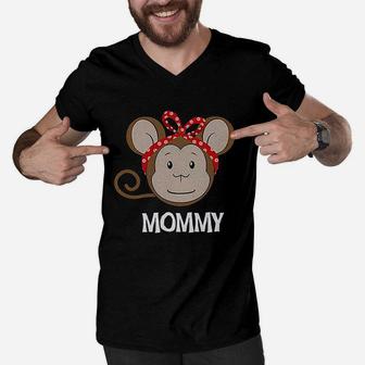 Daddy Mommy Monkey Personalized Family Monkey Men V-Neck Tshirt | Crazezy