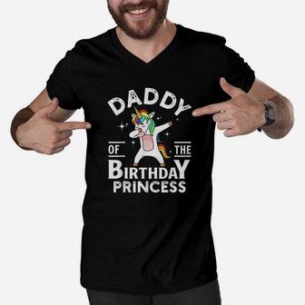 Daddy Of The Birthday Princess Unicorn Girl Men V-Neck Tshirt | Crazezy DE