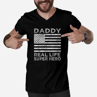 Daddy Real Life Super Hero Funny Day Gift For Dad Men V-Neck Tshirt | Crazezy UK