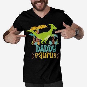 Daddy Saurus Rex Dinosaur Kids Men V-Neck Tshirt | Crazezy DE