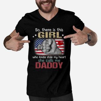 Daddy So There Is This Girl Who Kinda Stole American Flag Men V-Neck Tshirt | Crazezy