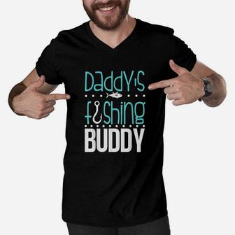 Daddys Fishing Buddy Funny Father Kid Matching Men V-Neck Tshirt | Crazezy UK
