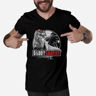 Daddysaurus Fathers Day Gift Trex Dad Dinosaur Men V-Neck Tshirt | Crazezy UK