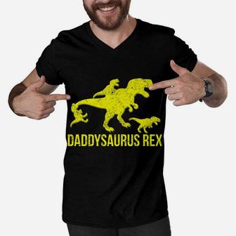Daddysaurus Rex 3 Kids Daddy Dinosaur Men V-Neck Tshirt | Crazezy UK