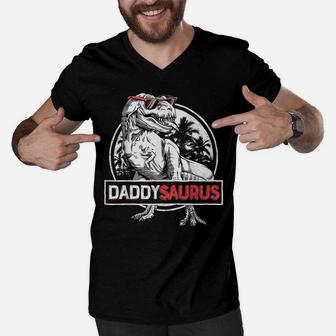 Daddysaurus T Shirt Fathers Day Gifts T Rex Daddy Saurus Men Men V-Neck Tshirt | Crazezy