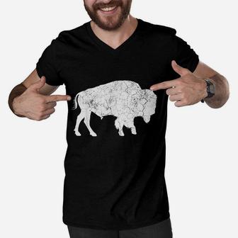 Distressed Buffalo Retro Bison Animal Lover Men Women Dad Men V-Neck Tshirt | Crazezy AU