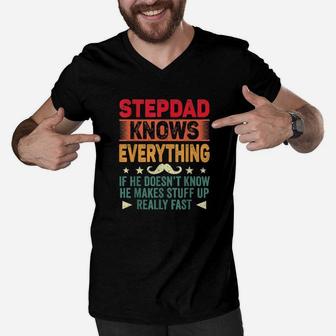 Distressed Stepdad Know Everything Fathers Day Men V-Neck Tshirt - Monsterry AU