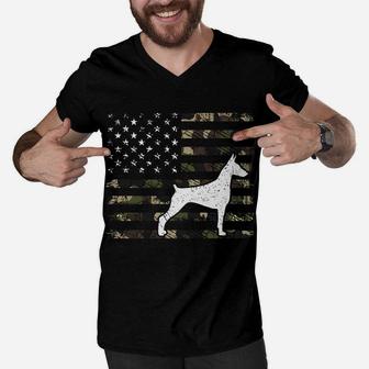 Doberman Dog Dad Mom Camouflage Usa Flag Men V-Neck Tshirt | Crazezy