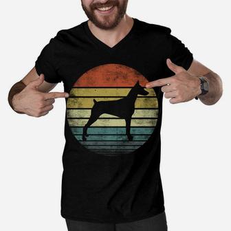 Doberman Lover Owner Gifts Retro Sunset Dog Silhouette Dad Men V-Neck Tshirt | Crazezy AU